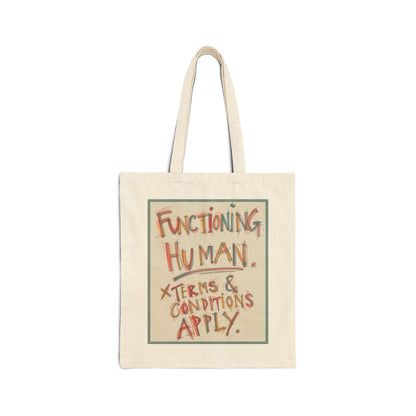 Humorous Cotton Canvas Tote Bag | Functioning Human, Eco-Friendly Bag, Inspirational Gift, Shopping Tote, Everyday Use