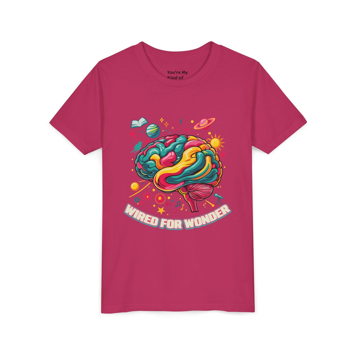 Youth Tee — Colorful Brain Art "Wired for Wonder" Kids T-Shirt - You're My Kind of Weird