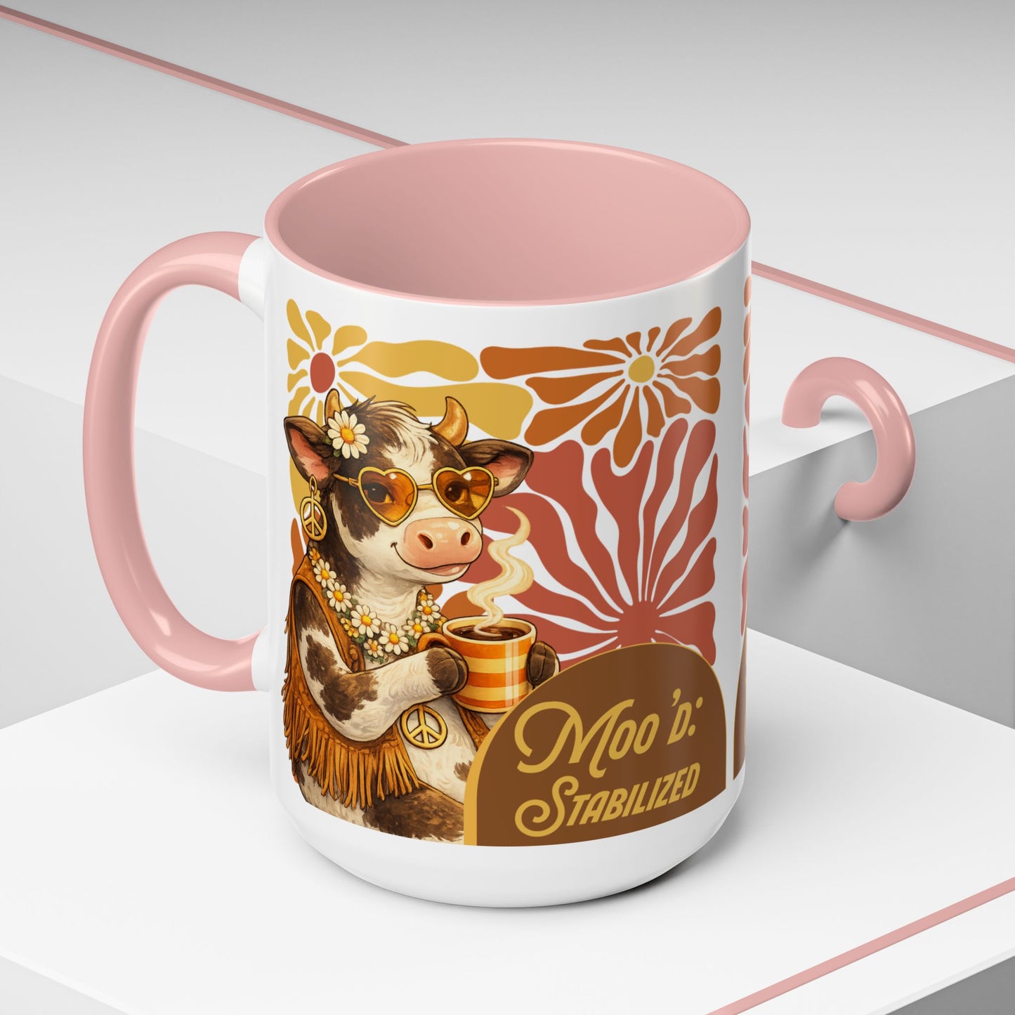 "Moo'd: Stabilized" Hippie Cow Accent Mug (15oz) - You're My Kind of Weird