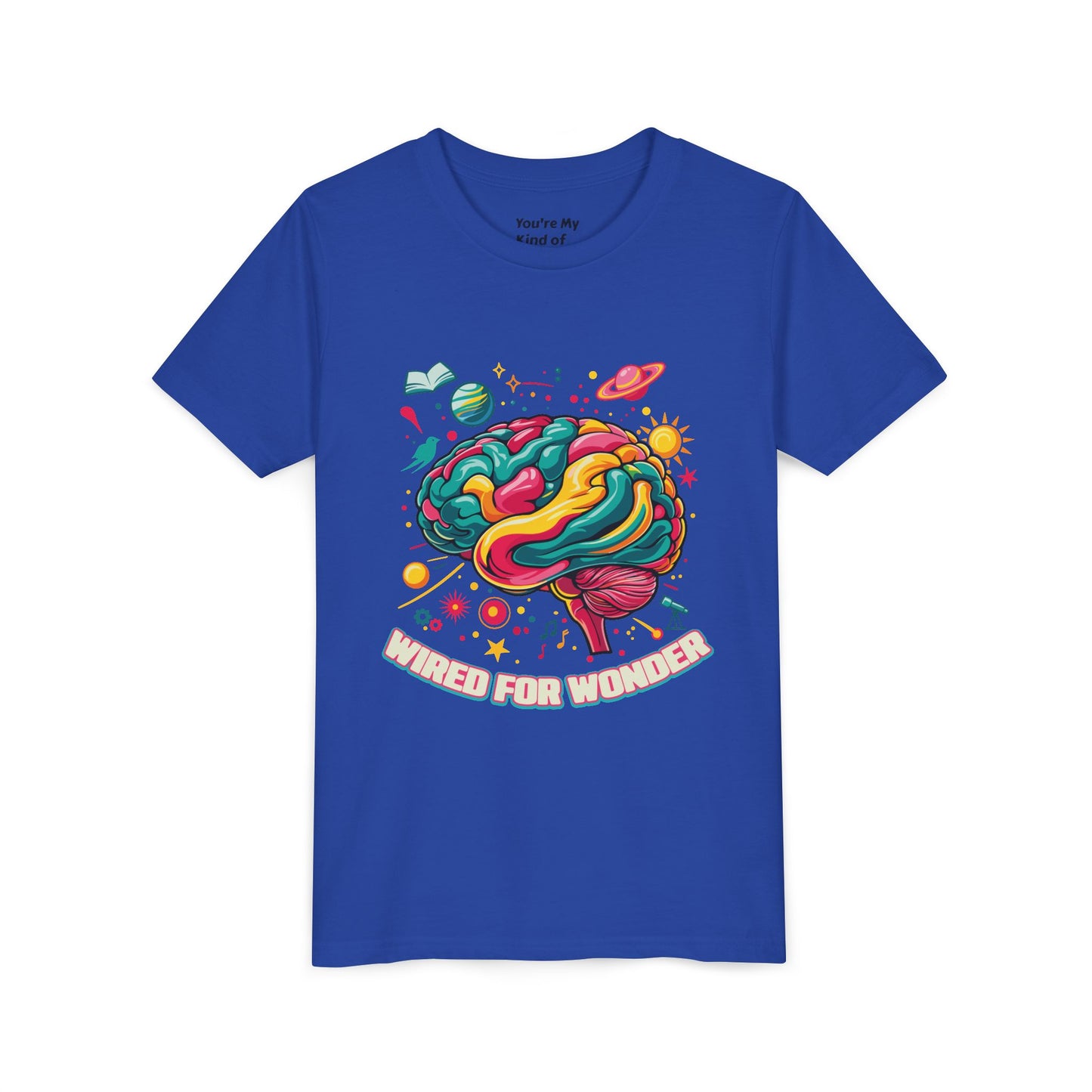 Youth Tee — Colorful Brain Art "Wired for Wonder" Kids T-Shirt - You're My Kind of Weird