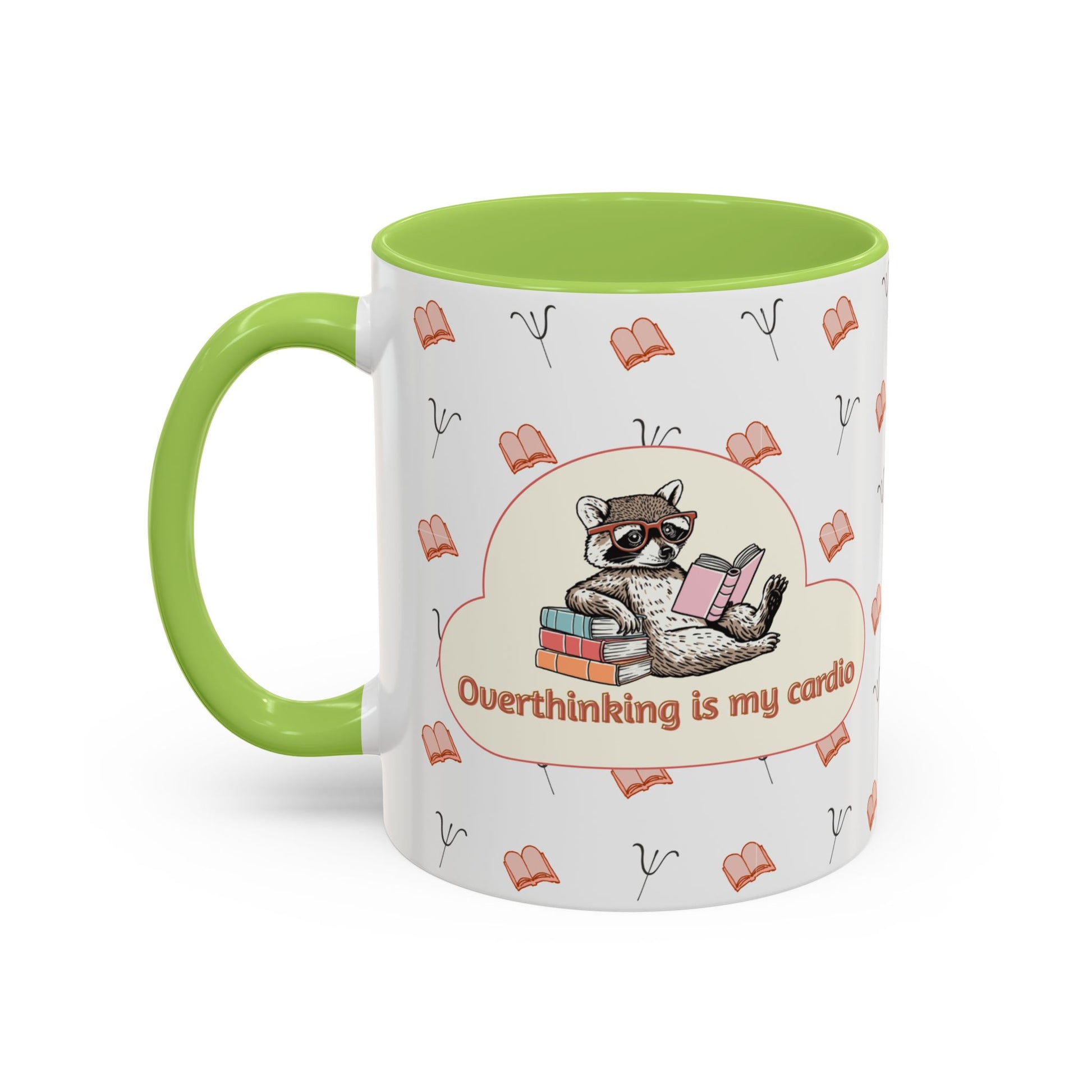 Overthinking Is My Cardio Coffee Mug — Cute Raccoon Reading Accent Mug - You're My Kind of Weird