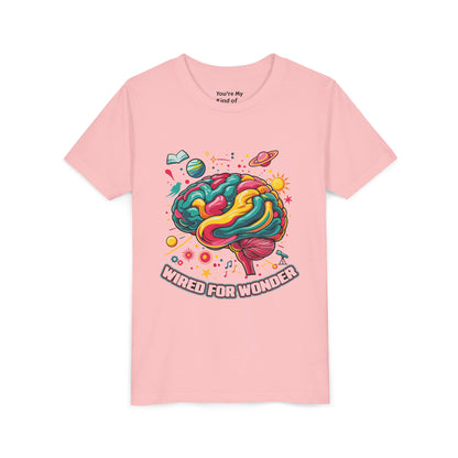 Youth Tee — Colorful Brain Art "Wired for Wonder" Kids T-Shirt - You're My Kind of Weird