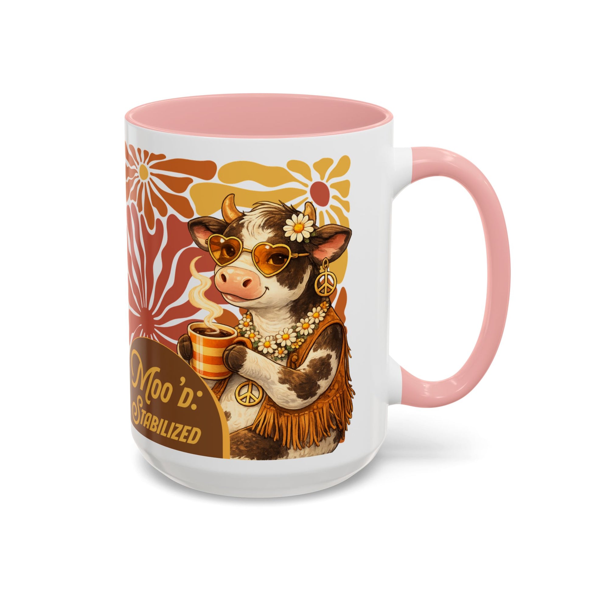 "Moo'd: Stabilized" Hippie Cow Accent Mug (15oz) - You're My Kind of Weird