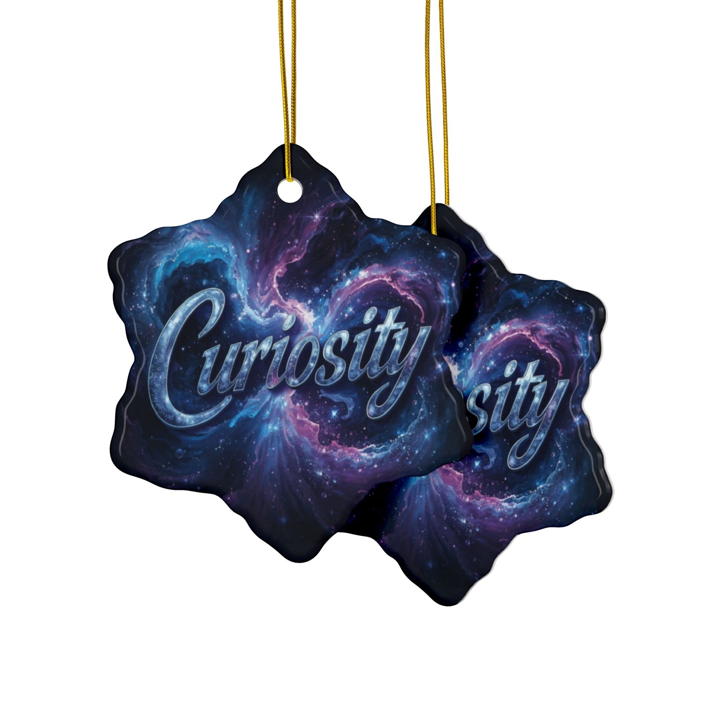 2 - Sided Print Neuroverse “Curiosity” Ornament – Cosmic Holiday Decor for Wonder Seekers | Ceramic Snowflake & Circle Shapes - You're My Kind of Weird
