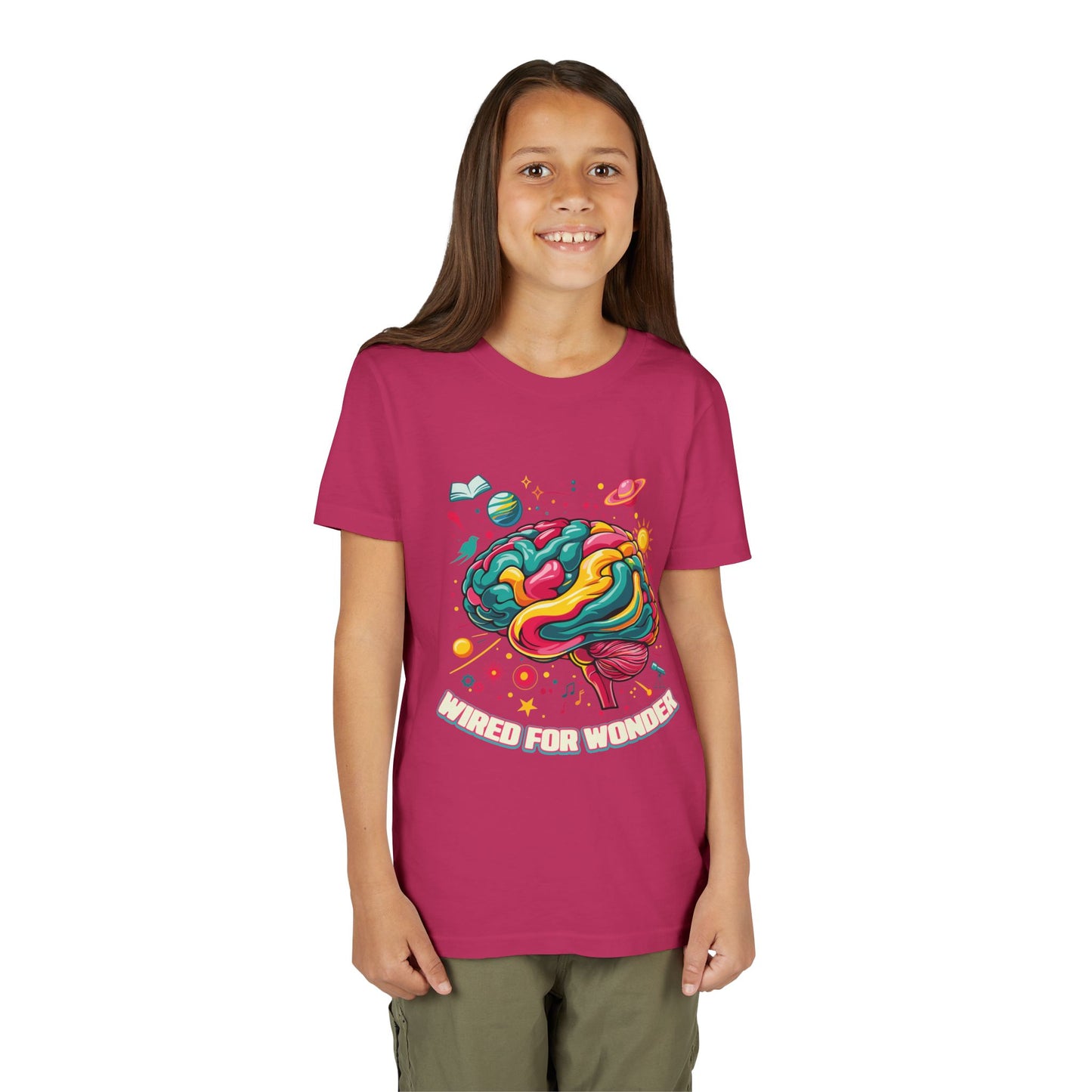 Youth Tee — Colorful Brain Art "Wired for Wonder" Kids T-Shirt - You're My Kind of Weird
