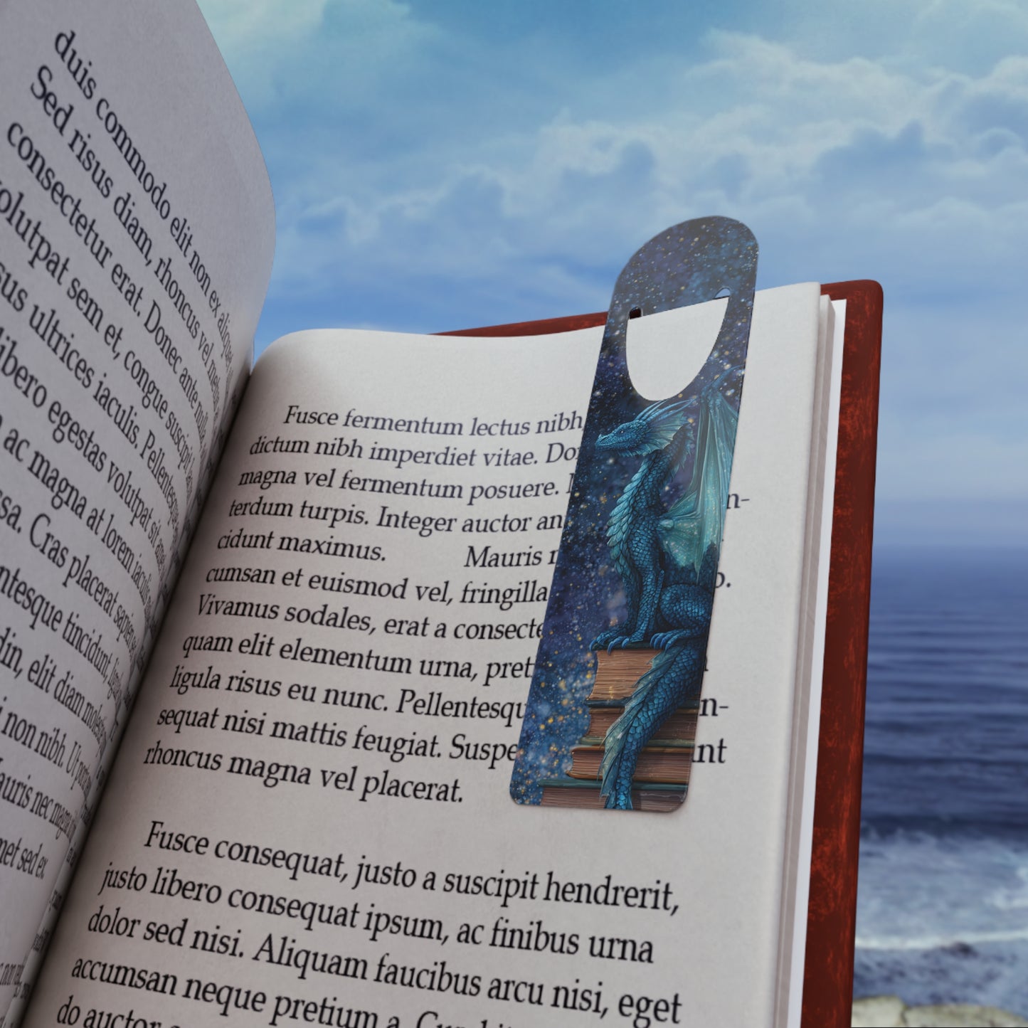 Metal Blue Dragon on Books Bookmark | Fantasy Night Sky Reading Accessory - You're My Kind of Weird