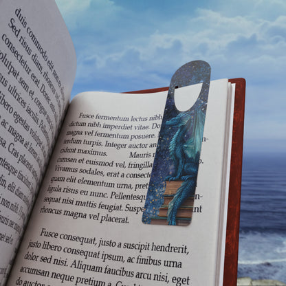 Metal Blue Dragon on Books Bookmark | Fantasy Night Sky Reading Accessory - You're My Kind of Weird