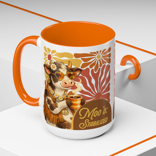 "Moo'd: Stabilized" Hippie Cow Accent Mug (15oz) - You're My Kind of Weird