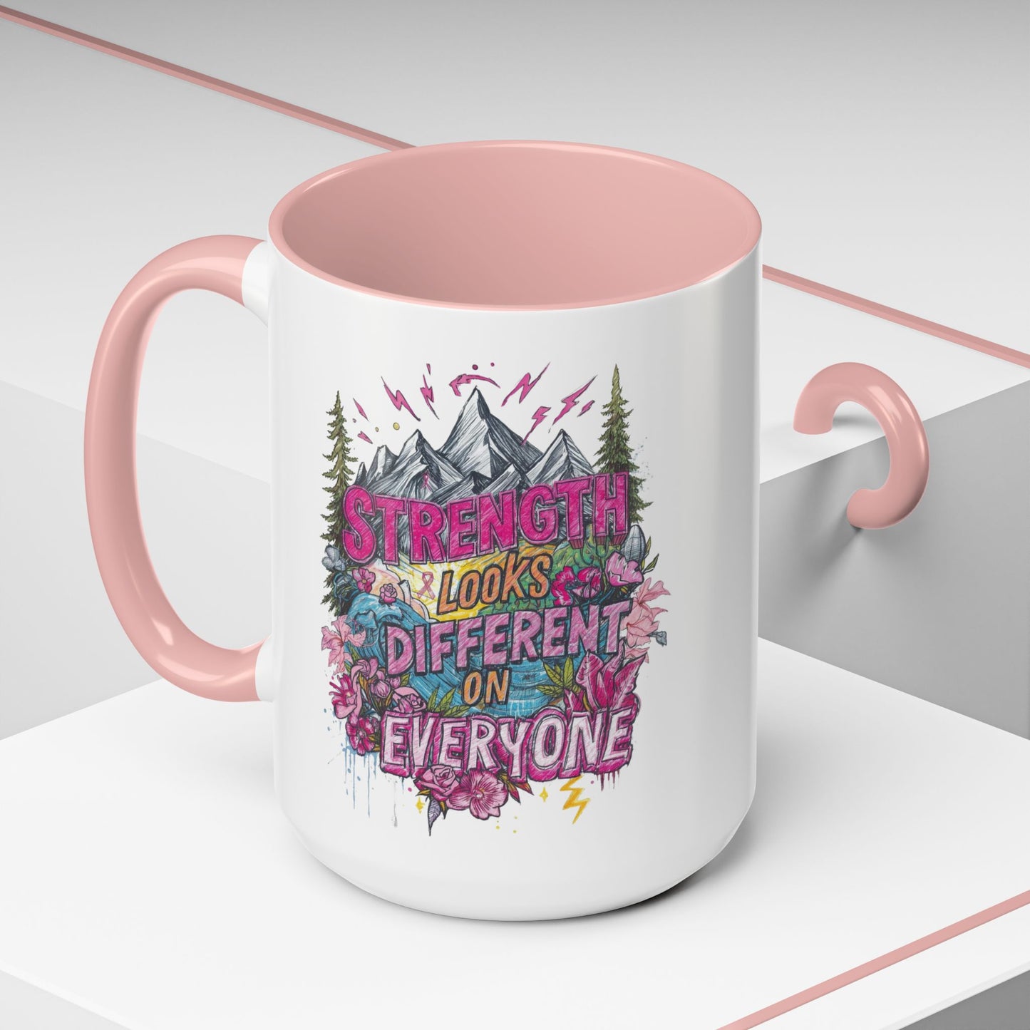 “Strength Looks Different on Everyone” Inspirational Coffee Mug – Breast Cancer Awareness Gift - You're My Kind of Weird