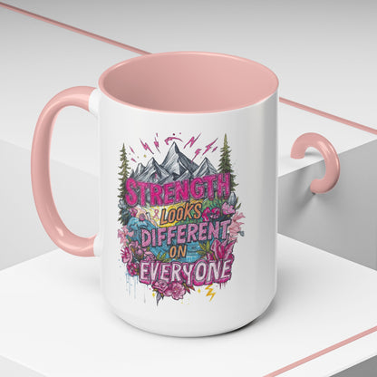 “Strength Looks Different on Everyone” Inspirational Coffee Mug – Breast Cancer Awareness Gift - You're My Kind of Weird