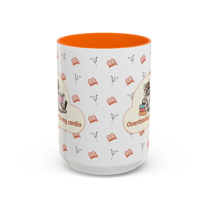 Overthinking Is My Cardio Coffee Mug — Cute Raccoon Reading Accent Mug - You're My Kind of Weird