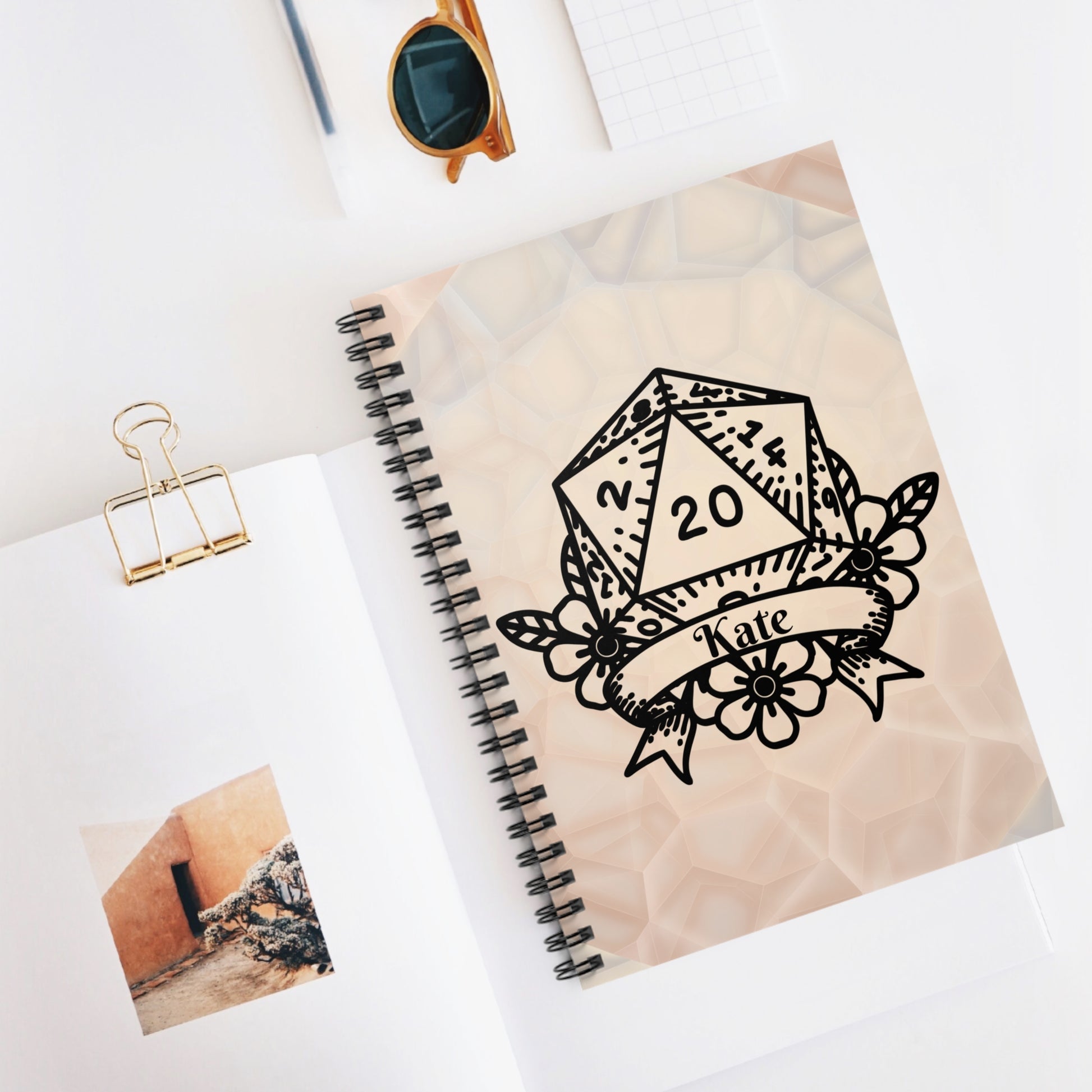 D20 Floral Crest Spiral Notebook | Personalized Ruled Journal - You're My Kind of Weird