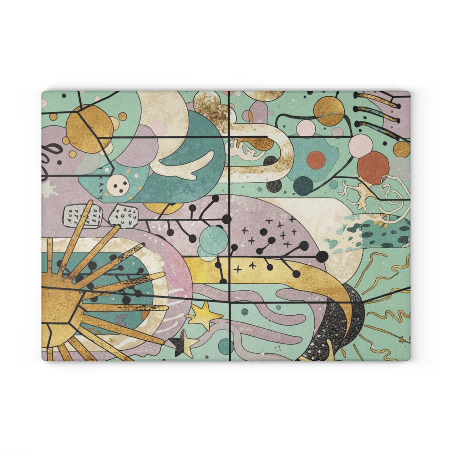 Dopamine Fun Abstract Celestial Illustration Glass Cutting Board | Sun Moon Stars - You're My Kind of Weird