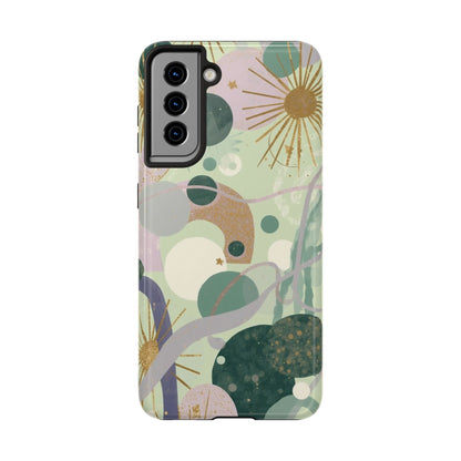 Dopamine Fun Abstract Celestial Pattern Samsung Phone Case | Green Gold Stars - You're My Kind of Weird