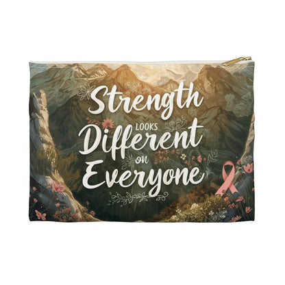 “Strength Looks Different on Everyone” Motivational Breast Cancer Awareness Gift, Tote, Makeup Bag, - You're My Kind of Weird