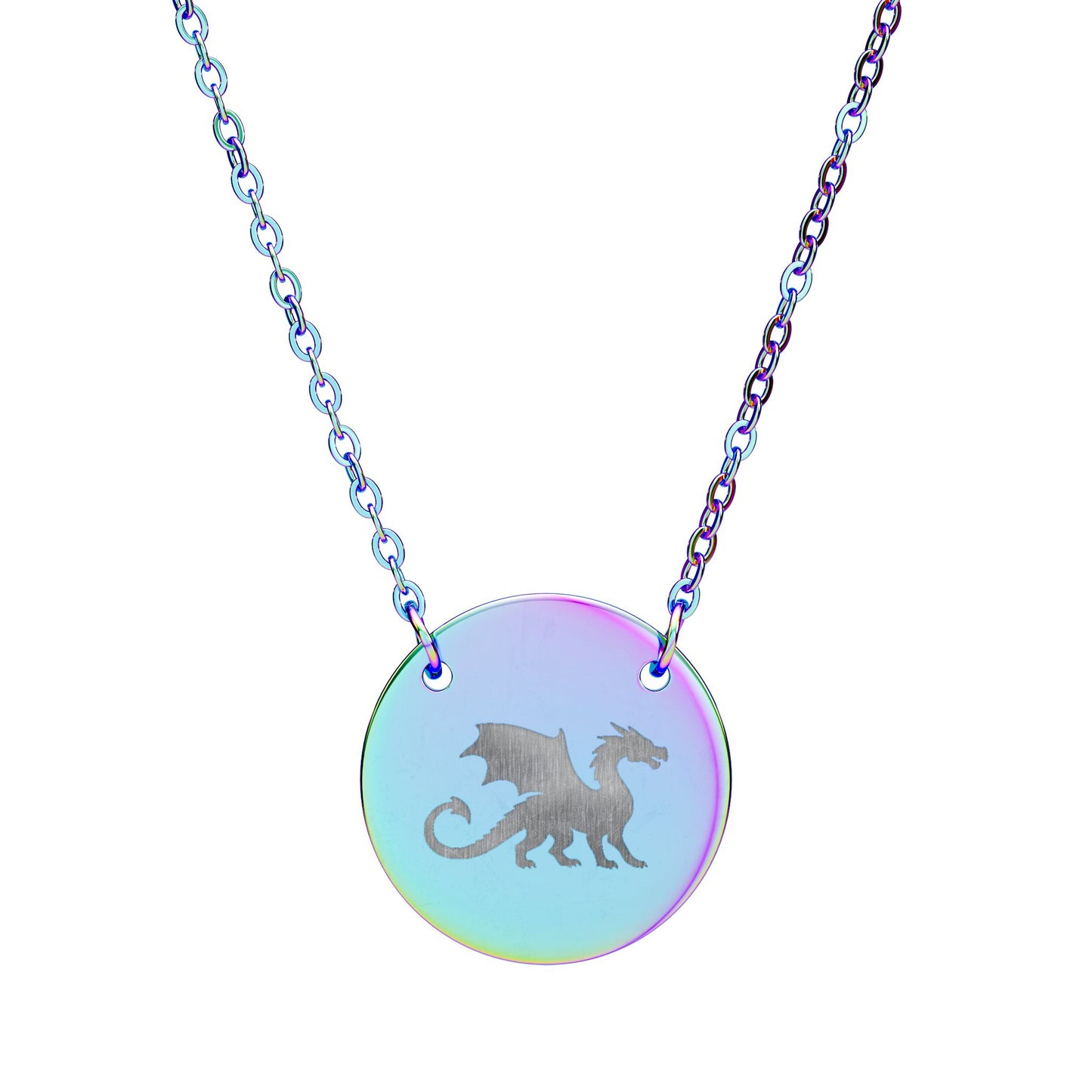 Dragon Engraved Necklace Stainless Steel Circle Pendant Necklace, Gothic Dragon Medallion, DnD Gift, Everyday Dragon Jewelry - You're My Kind of Weird