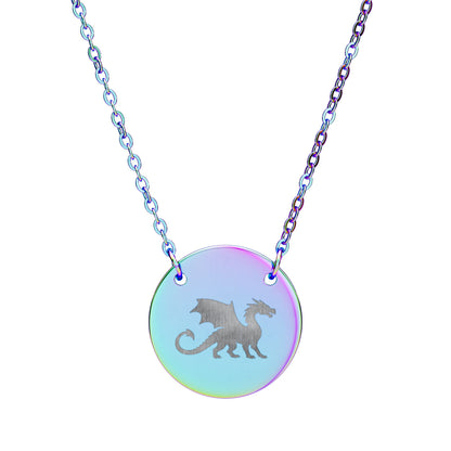 Dragon Engraved Necklace Stainless Steel Circle Pendant Necklace, Gothic Dragon Medallion, DnD Gift, Everyday Dragon Jewelry - You're My Kind of Weird
