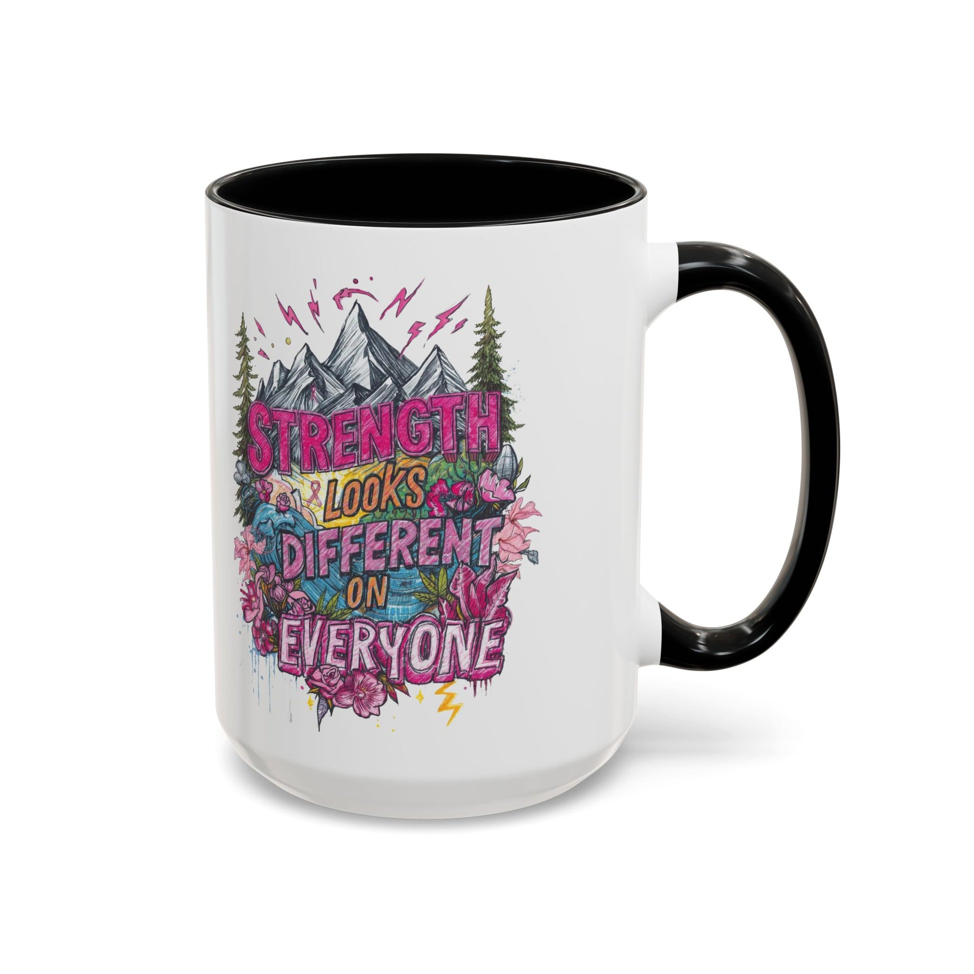 “Strength Looks Different on Everyone” Inspirational Coffee Mug – Breast Cancer Awareness Gift - You're My Kind of Weird