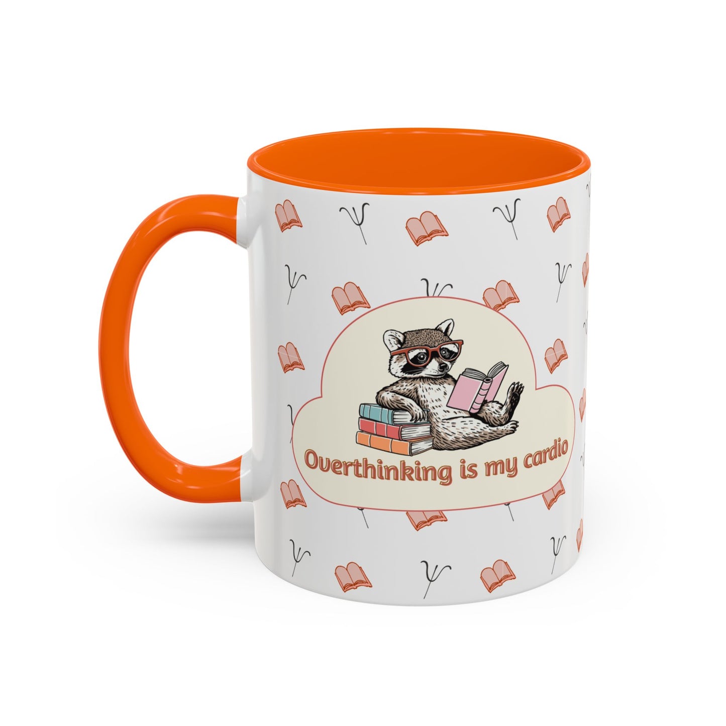Overthinking Is My Cardio Coffee Mug — Cute Raccoon Reading Accent Mug - You're My Kind of Weird