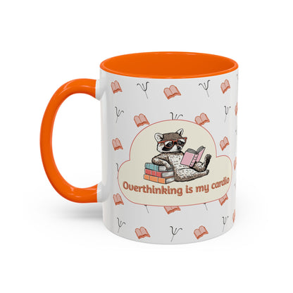Overthinking Is My Cardio Coffee Mug — Cute Raccoon Reading Accent Mug - You're My Kind of Weird