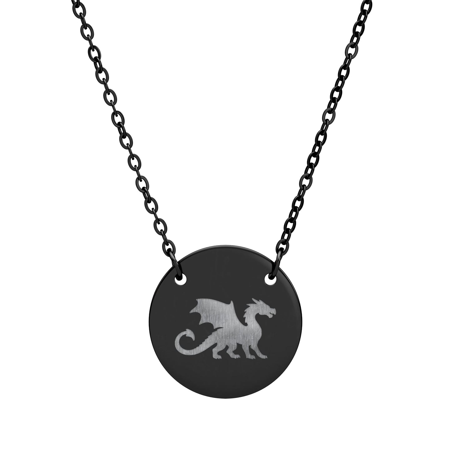 Dragon Engraved Necklace Stainless Steel Circle Pendant Necklace, Gothic Dragon Medallion, DnD Gift, Everyday Dragon Jewelry - You're My Kind of Weird