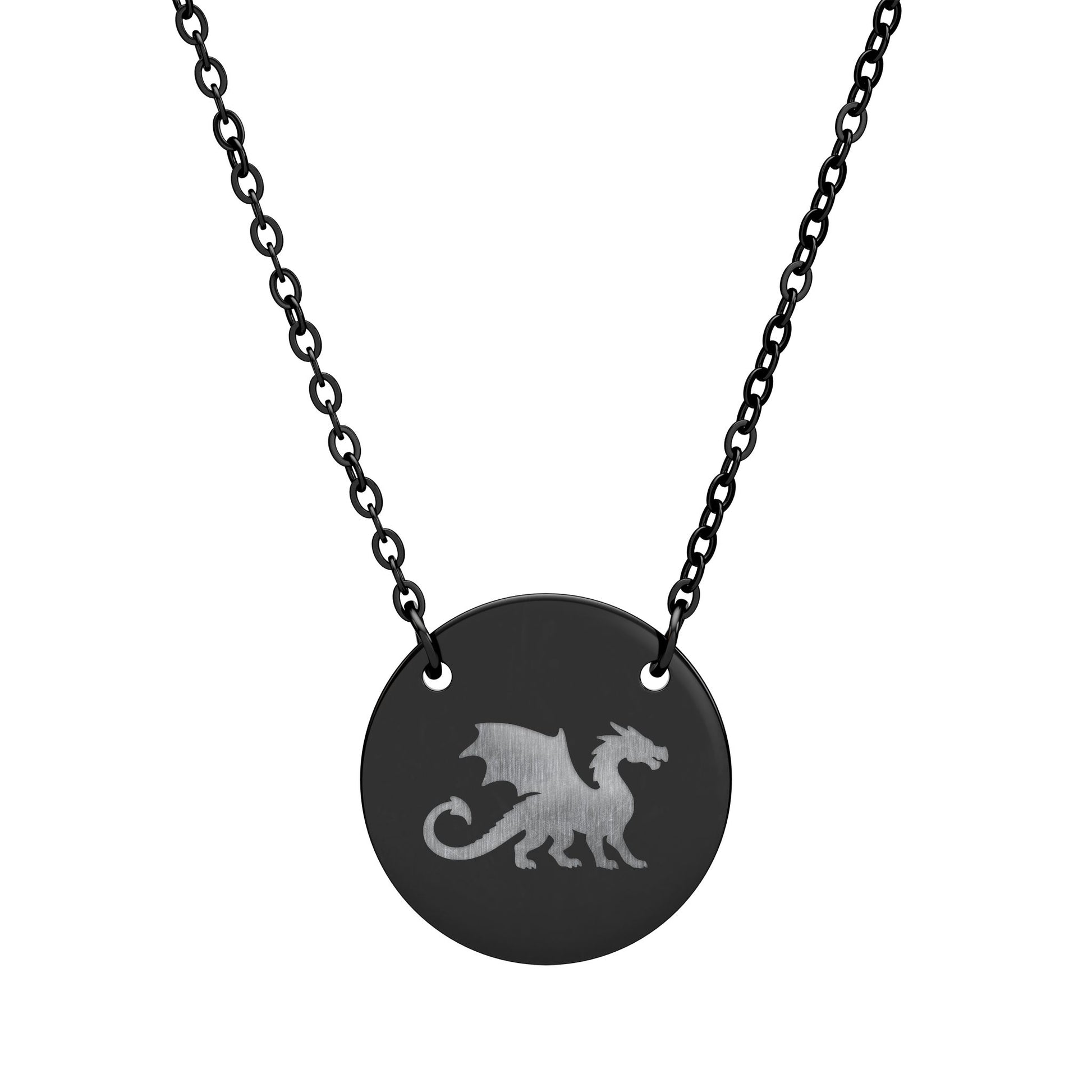 Dragon Engraved Necklace Stainless Steel Circle Pendant Necklace, Gothic Dragon Medallion, DnD Gift, Everyday Dragon Jewelry - You're My Kind of Weird