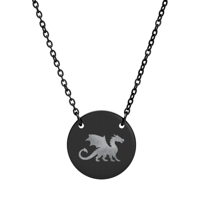 Dragon Engraved Necklace Stainless Steel Circle Pendant Necklace, Gothic Dragon Medallion, DnD Gift, Everyday Dragon Jewelry - You're My Kind of Weird
