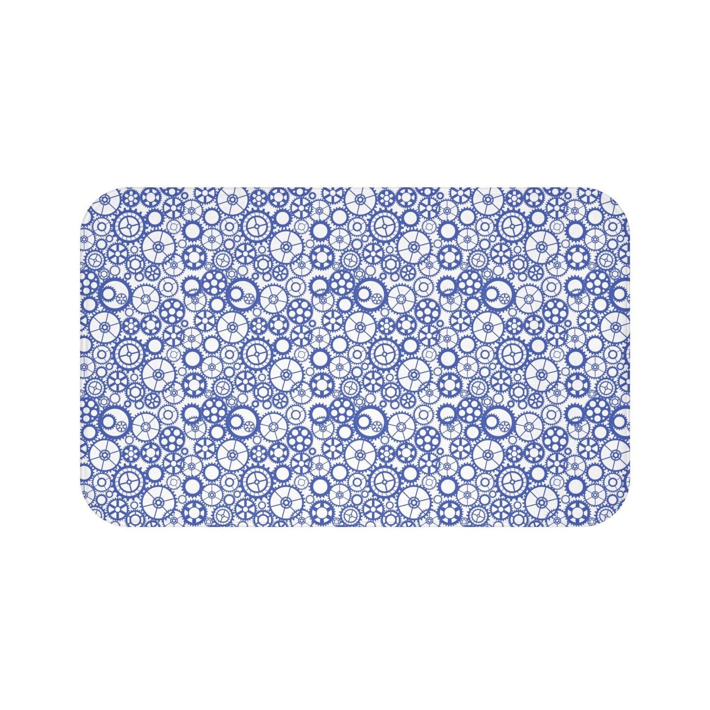 Gear Pattern Bath Mat, Blue White Bathroom Rug - You're My Kind of Weird