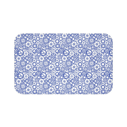 Gear Pattern Bath Mat, Blue White Bathroom Rug - You're My Kind of Weird