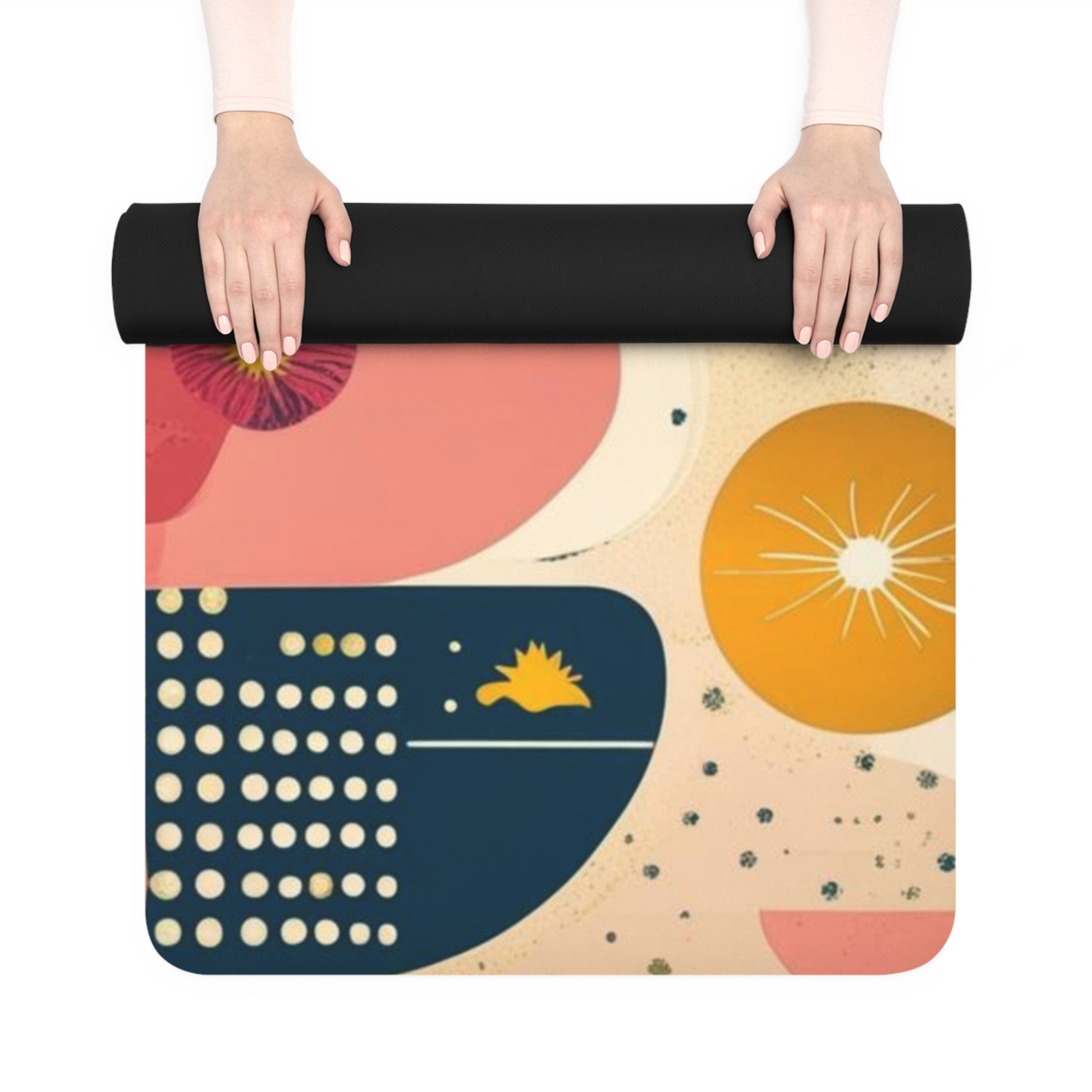 Dopamine Blast Abstract Botanical Collage Rubber Yoga Mat | Midcentury Floral Tree Pattern - You're My Kind of Weird