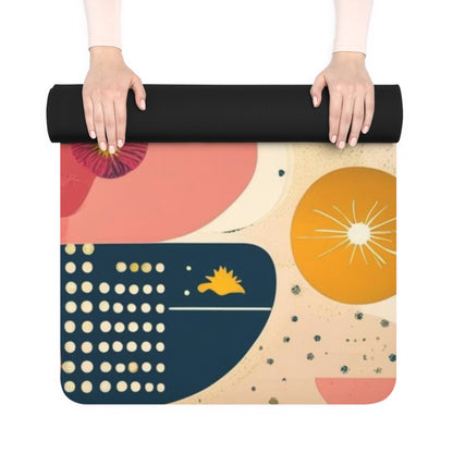 Dopamine Blast Abstract Botanical Collage Rubber Yoga Mat | Midcentury Floral Tree Pattern - You're My Kind of Weird