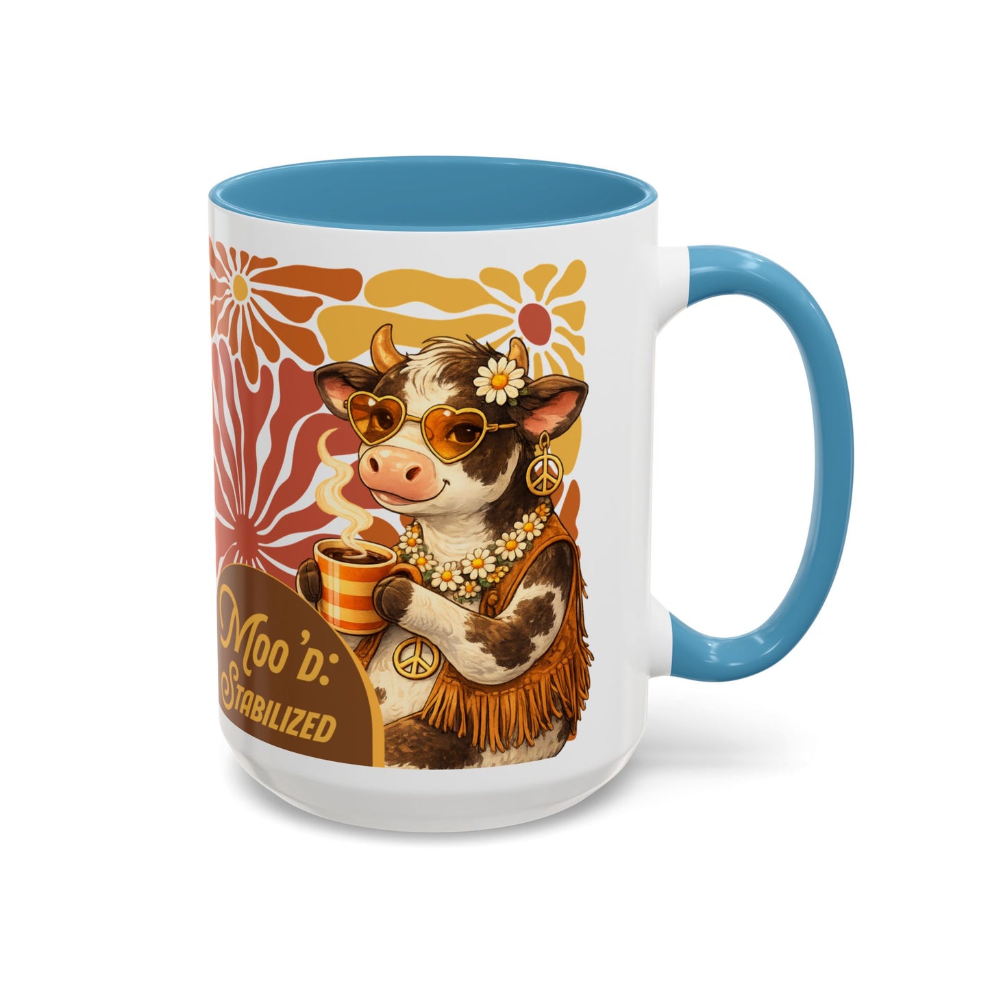 "Moo'd: Stabilized" Hippie Cow Accent Mug (15oz) - You're My Kind of Weird