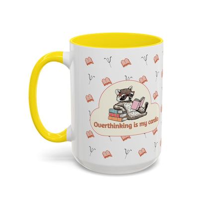 Overthinking Is My Cardio Coffee Mug — Cute Raccoon Reading Accent Mug - You're My Kind of Weird