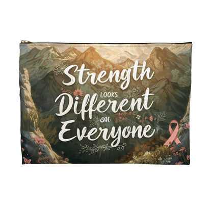 “Strength Looks Different on Everyone” Motivational Breast Cancer Awareness Gift, Tote, Makeup Bag, - You're My Kind of Weird