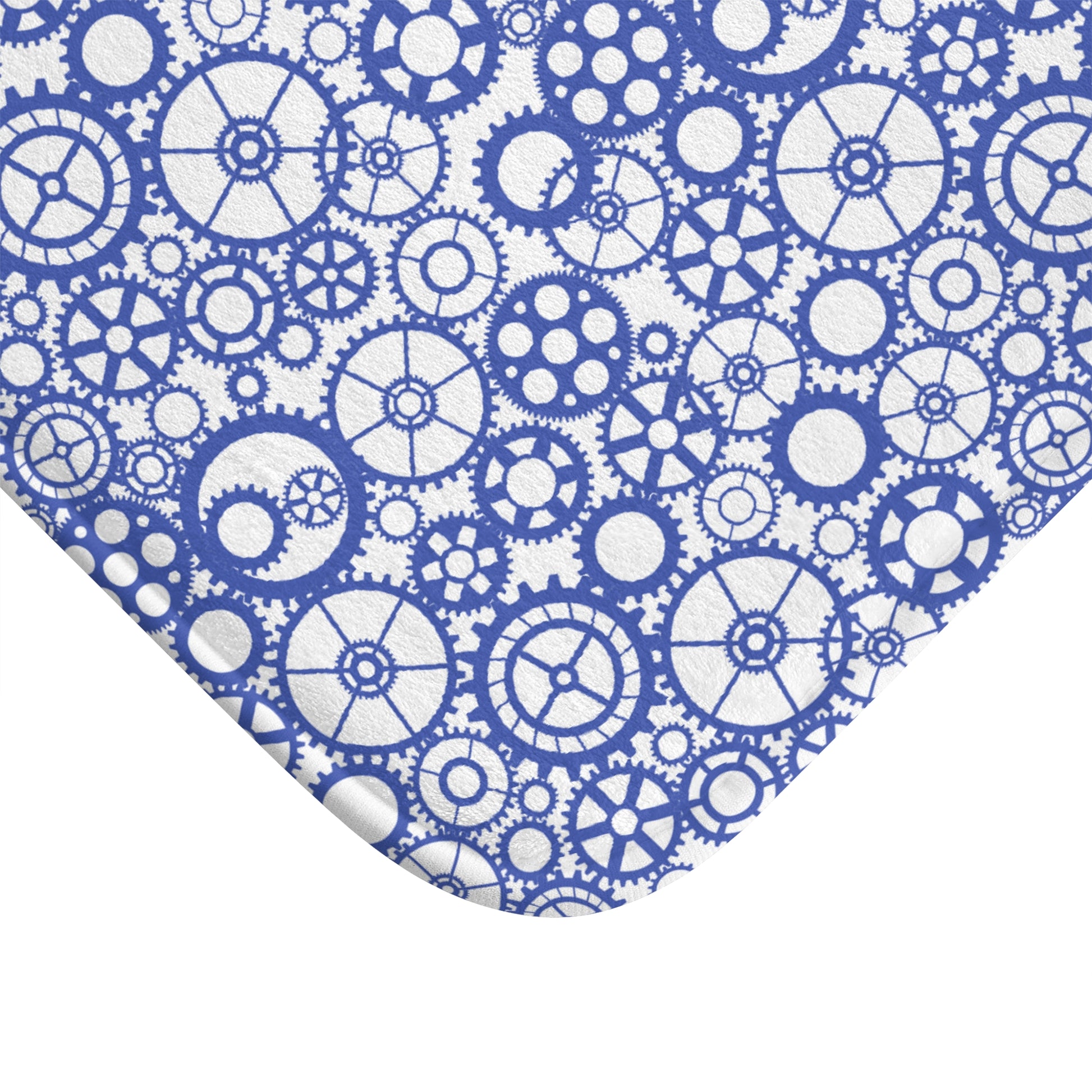 Gear Pattern Bath Mat, Blue White Bathroom Rug - You're My Kind of Weird