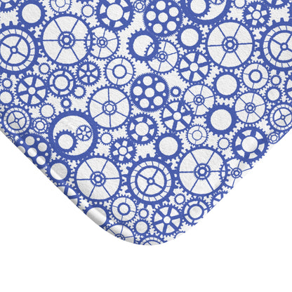 Gear Pattern Bath Mat, Blue White Bathroom Rug - You're My Kind of Weird