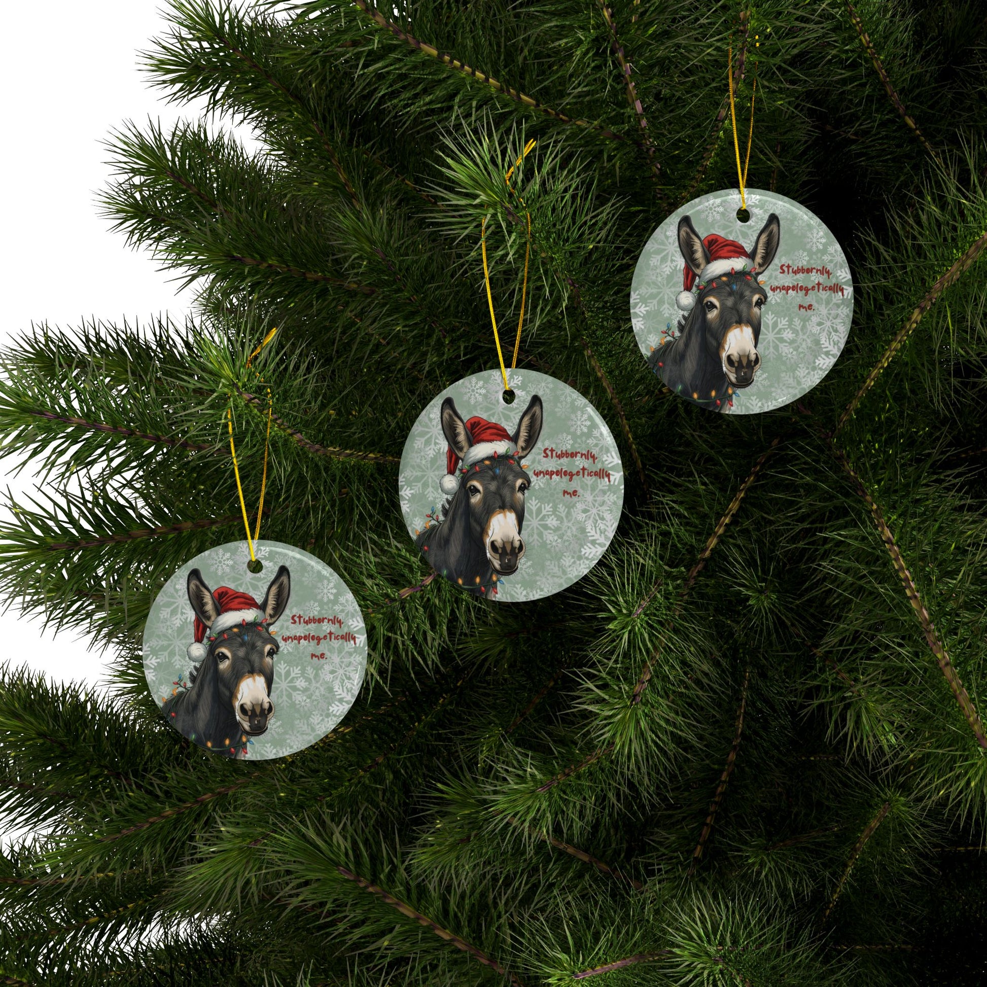 Festive Ceramic Donkey Ornaments - Stubbornly Unapologetically Me (1/3/5/10 pcs) - You're My Kind of Weird