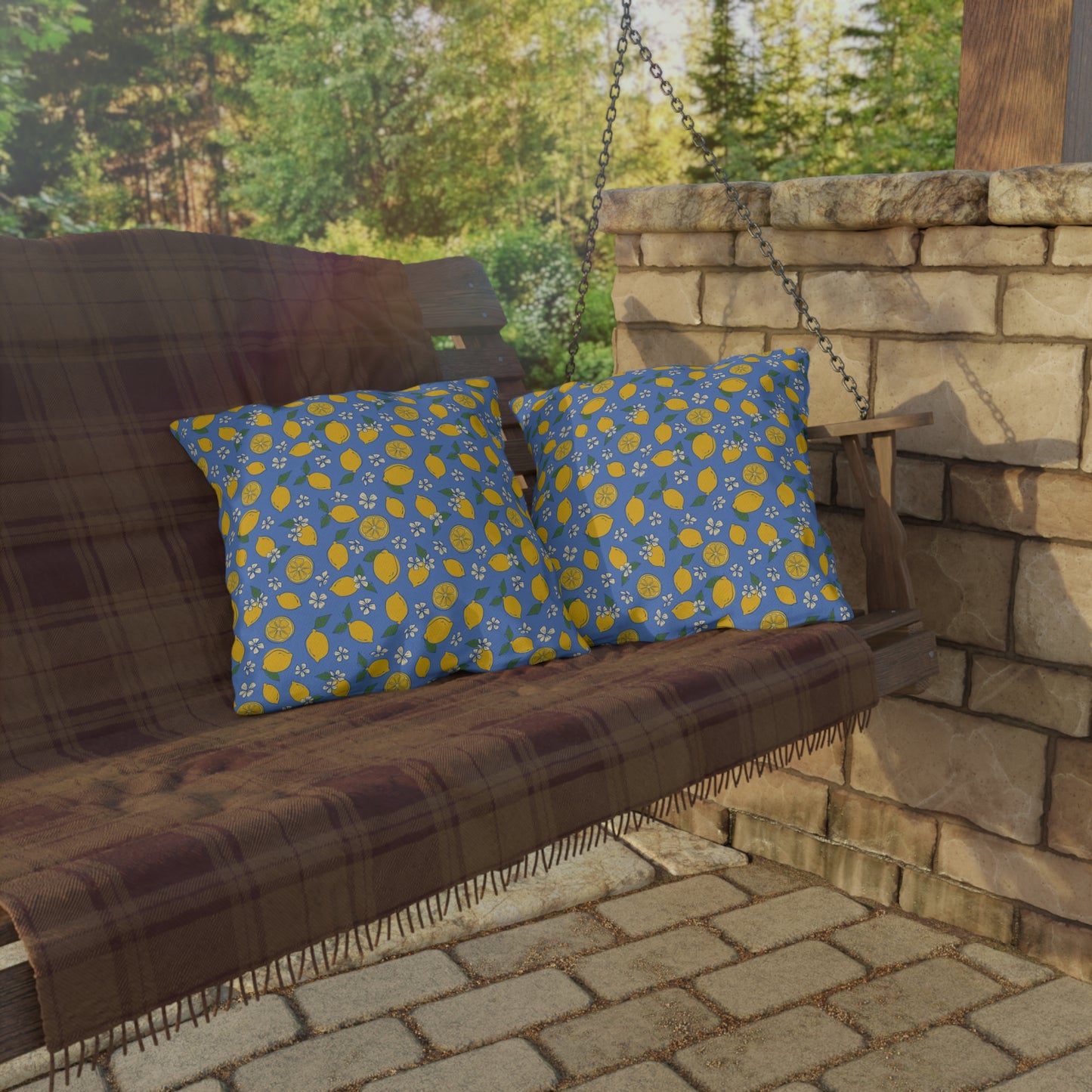 Blue Lemon Outdoor Pillow Cover | Citrus Patio Pillow - You're My Kind of Weird