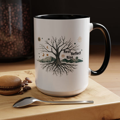 Inspirational Accent Coffee Mug, Motivational Mug, Nature Coffee Cup, Gift for Mindfulness, Rest Reflect Rise Mug - You're My Kind of Weird