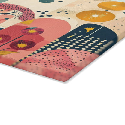Dopamine Abstract Retro Landscape Glass Cutting Board | Mid - Century Modern Kitchen Decor - You're My Kind of Weird