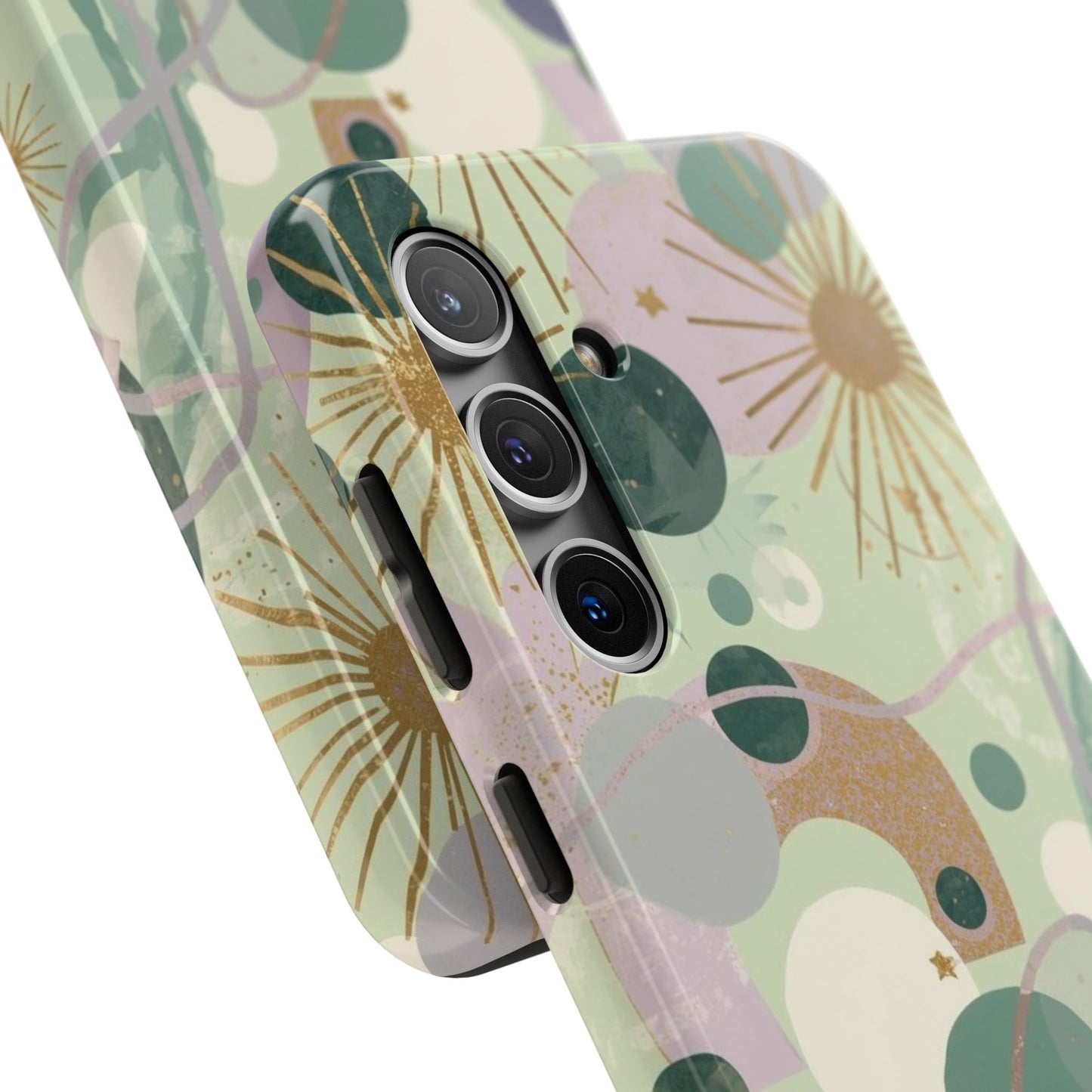 Dopamine Fun Abstract Celestial Pattern Samsung Phone Case | Green Gold Stars - You're My Kind of Weird