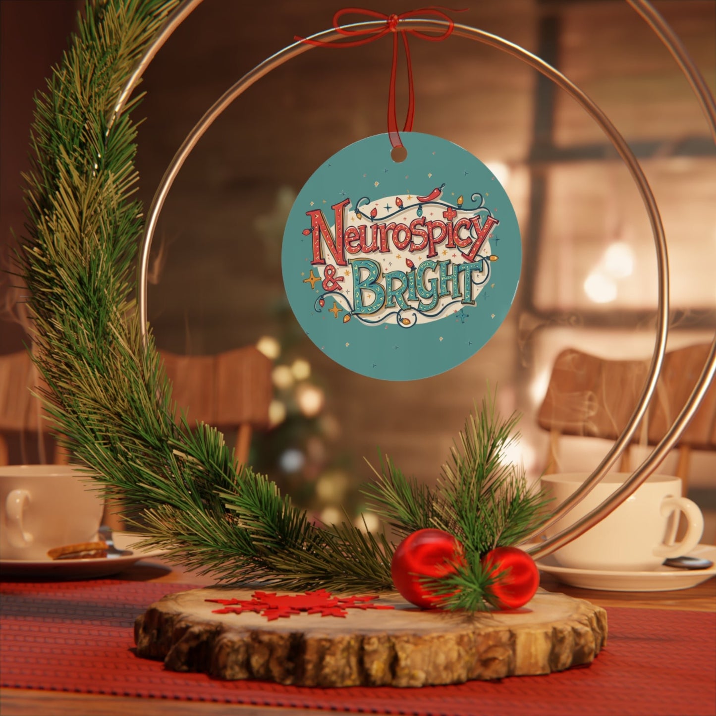 Neurospicy & Bright Metal Ornaments | Unique Holiday Tree Decor, Fun Gift for Neurodivergent Friends - You're My Kind of Weird
