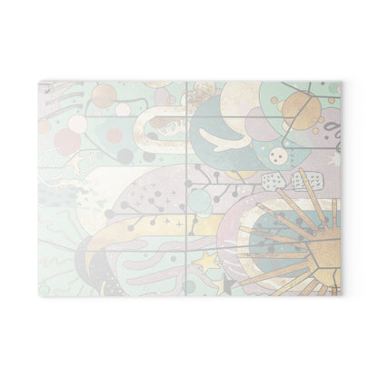 Dopamine Fun Abstract Celestial Illustration Glass Cutting Board | Sun Moon Stars - You're My Kind of Weird