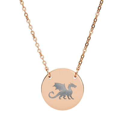 Dragon Engraved Necklace Stainless Steel Circle Pendant Necklace, Gothic Dragon Medallion, DnD Gift, Everyday Dragon Jewelry - You're My Kind of Weird