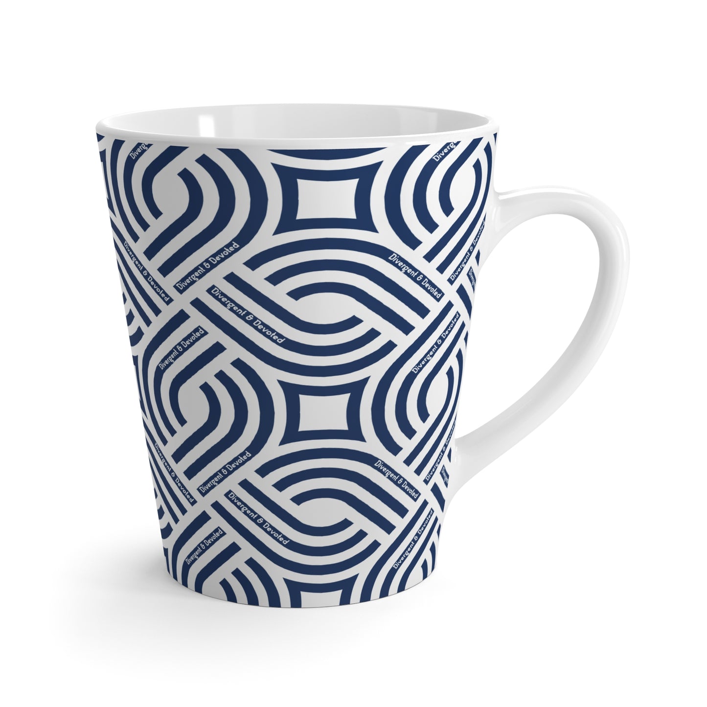 Navy Geometric Latte Mug Divergent and Devoted Modern Retro Pattern Ceramic Coffee Cup