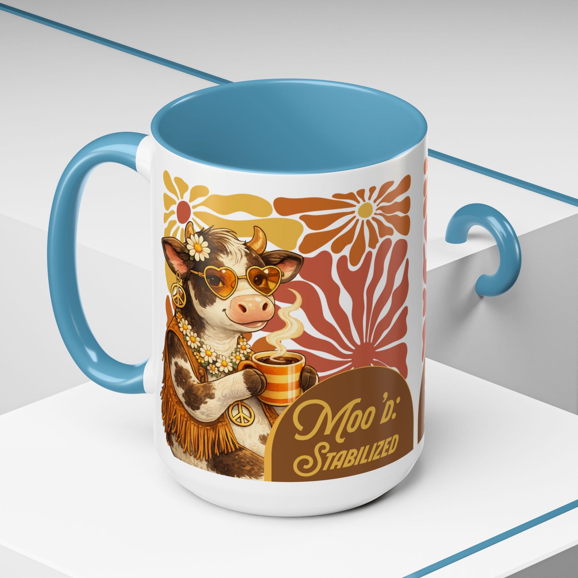 "Moo'd: Stabilized" Hippie Cow Accent Mug (15oz) - You're My Kind of Weird