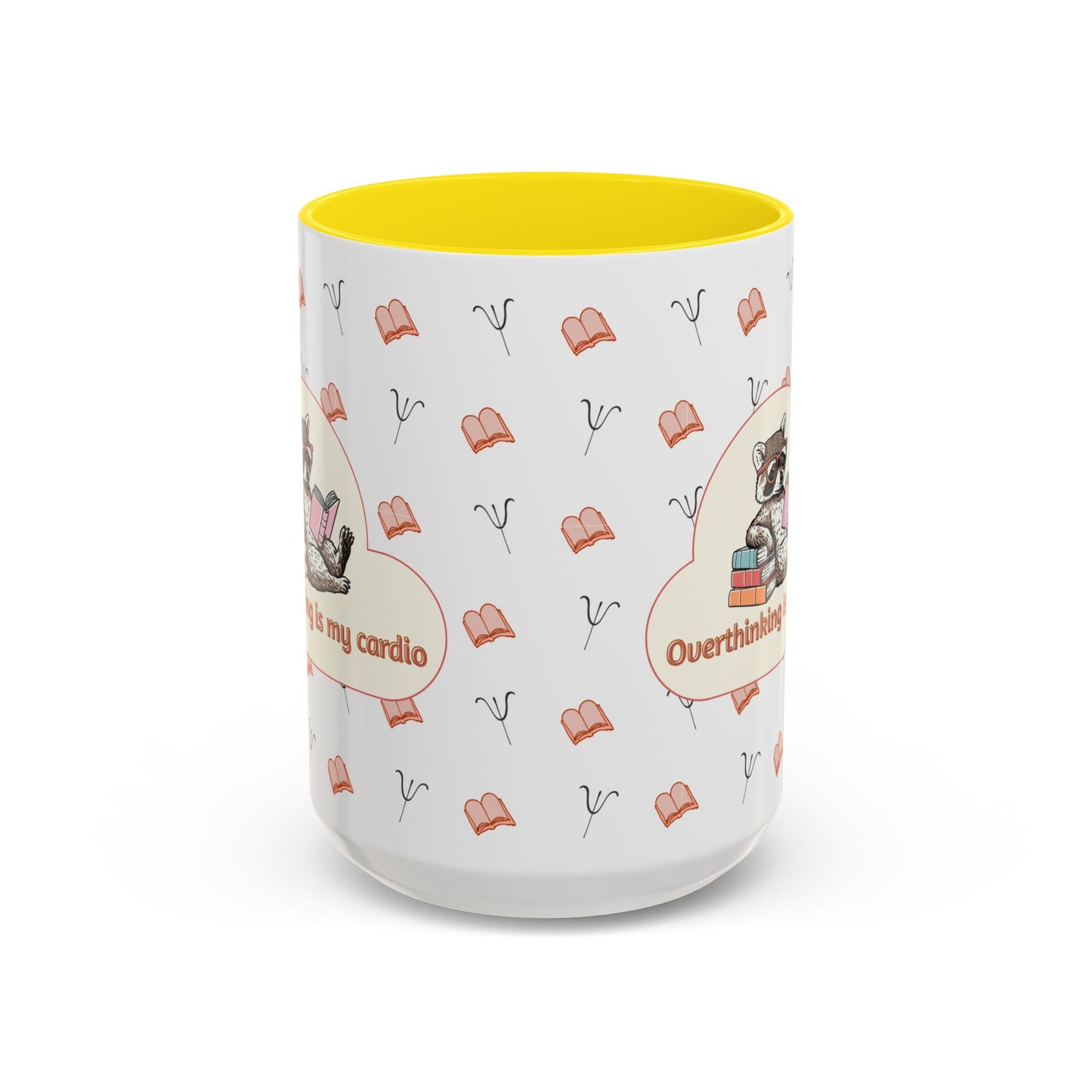 Overthinking Is My Cardio Coffee Mug — Cute Raccoon Reading Accent Mug - You're My Kind of Weird