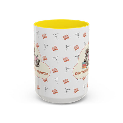 Overthinking Is My Cardio Coffee Mug — Cute Raccoon Reading Accent Mug - You're My Kind of Weird