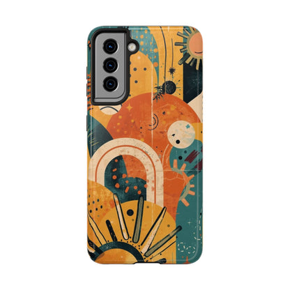 Dopamine Fun Retro Celestial Sun and Moon Samsung Phone Case | Abstract Boho Art - You're My Kind of Weird
