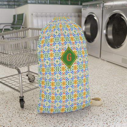 Monogrammed Tile - Pattern Laundry Bag – Personalized 'G' Drawstring Hamper - You're My Kind of Weird